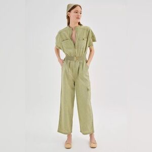 UO Casey Linen Utility Jumpsuit M